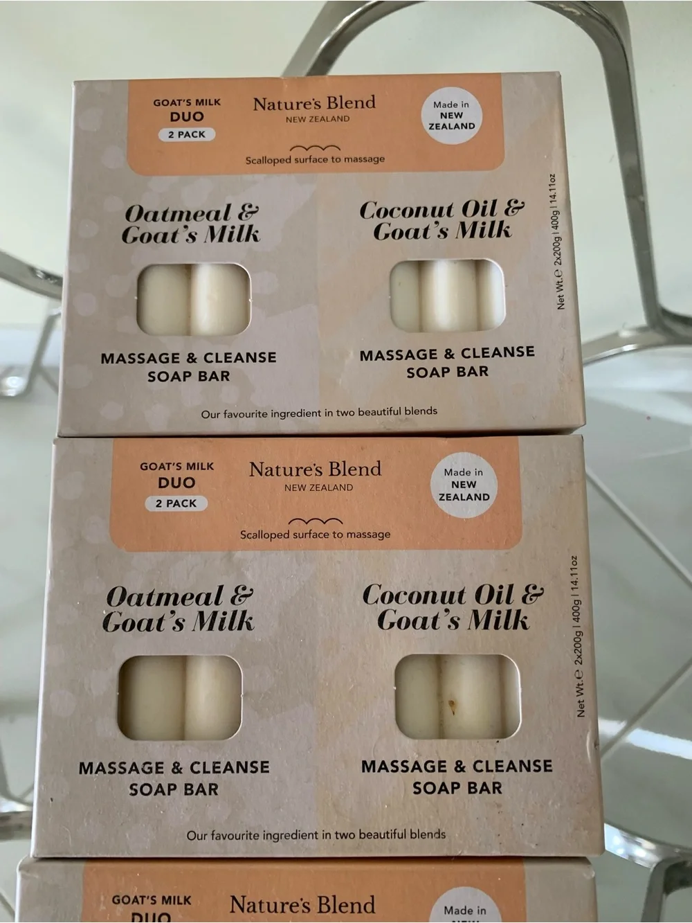 Bundle of 3 packs each pack has 2 large size basoap Natural Blend madeNew Zealan